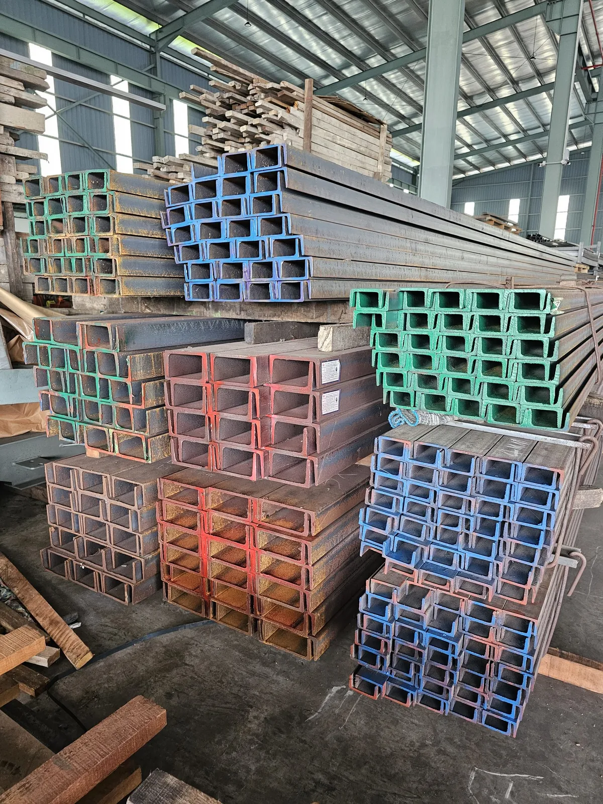 Structural steel beams, angles and channels